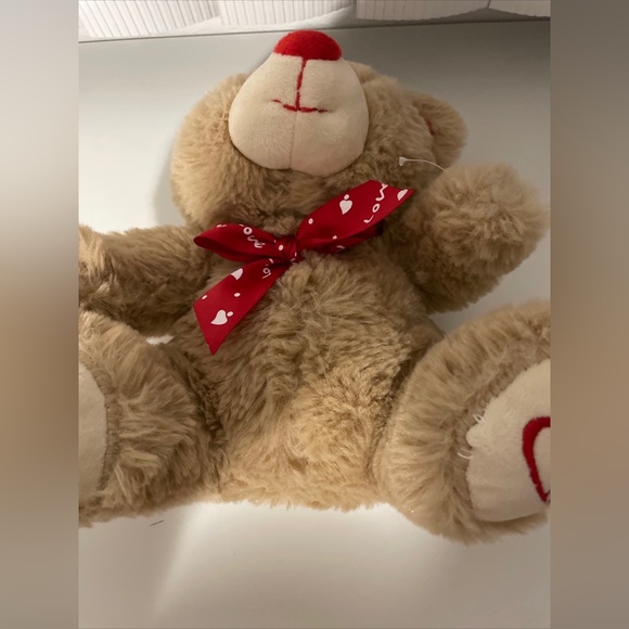 Cute Teddy Bear Plush Stuffed Animal Valentines Gift Hearts And Love Red Bow 9” - Picture 7 of 7